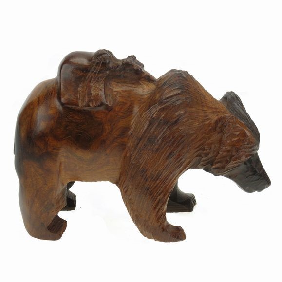 Bear with Baby on Back - Ironwood Carving  |  EarthView