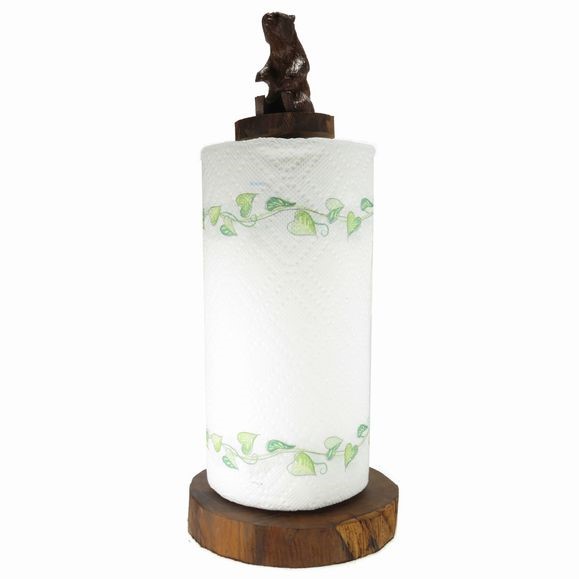 Bear Sitting Paper Towel Holder - Ironwood Carving  |  EarthView