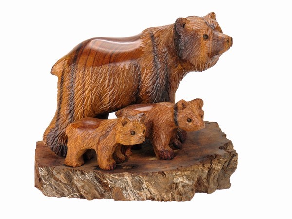 Grizzly Bear Family - Ironwood Carving  |  EarthView
