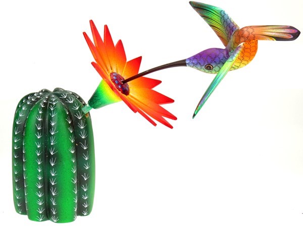 Cactus w/ hummingbird - Oaxacan Wood Carving  |  EarthView