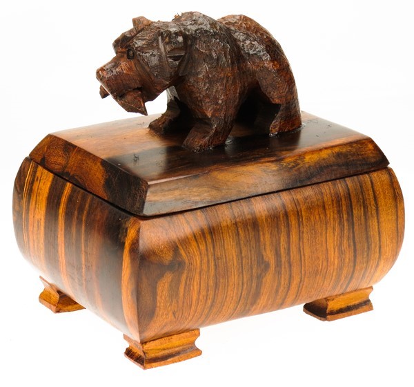 Grizzly Bear with fish Box - Ironwood Carving  |  EarthView