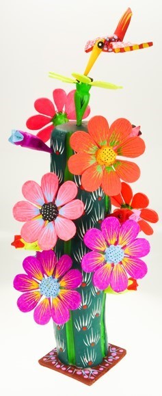 Cactus with flowers - Oaxacan Wood Carving  |  EarthView