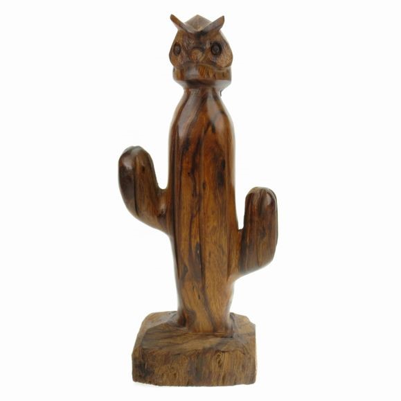 Cactus with Owl - Ironwood Carving  |  EarthView