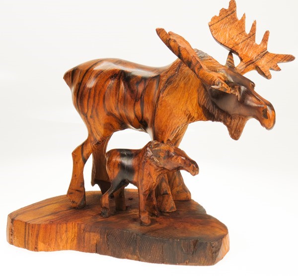 Moose with baby - Ironwood Carving  |  EarthView