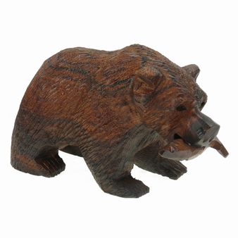 Grizzly Bear with Fish - Ironwood Carving  |  EarthView