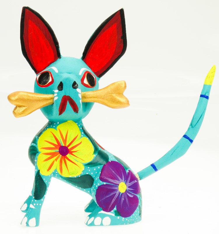 Chihuahua with bone - Oaxacan Wood Carving  |  EarthView