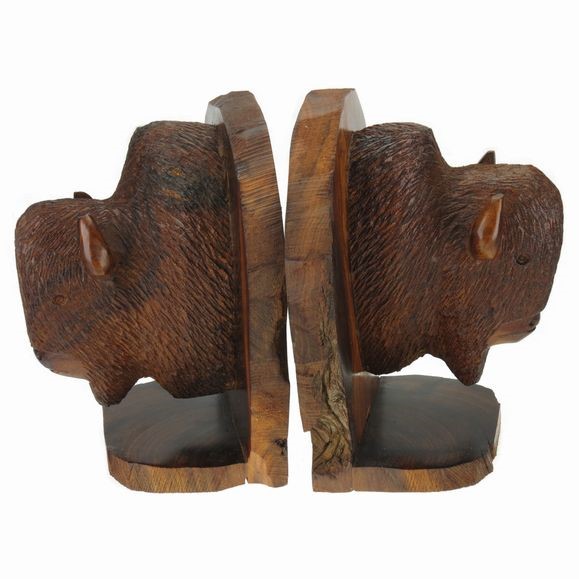 Buffalo Head Bookends - Ironwood Carving  |  EarthView