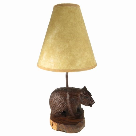 Bear with Fish Lamp - Ironwood Carving  |  EarthView