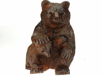 Bear sitting with cub - Ironwood Carving  |  EarthView
