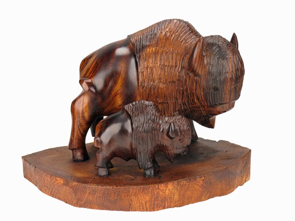 Buffalo with babyl - Ironwood Carving  |  EarthView