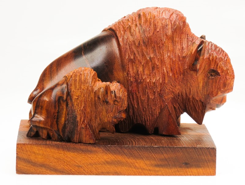 Buffalo with babyl - Ironwood Carving  |  EarthView