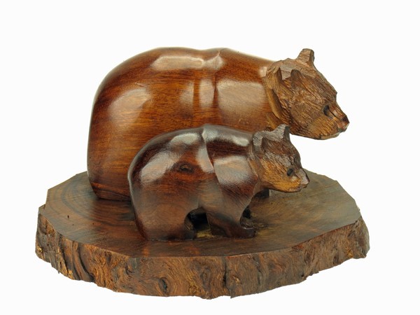 Bear with baby on base - Ironwood Carving  |  EarthView