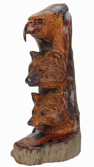 Eagle-Bear-Wolf Totem - Ironwood Carving  |  EarthView