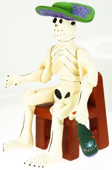 Skeleton drinking - Oaxacan Wood Carving  |  EarthView