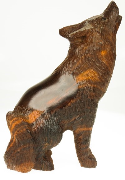 Wolf Sitting with detail - Ironwood Carving  |  EarthView