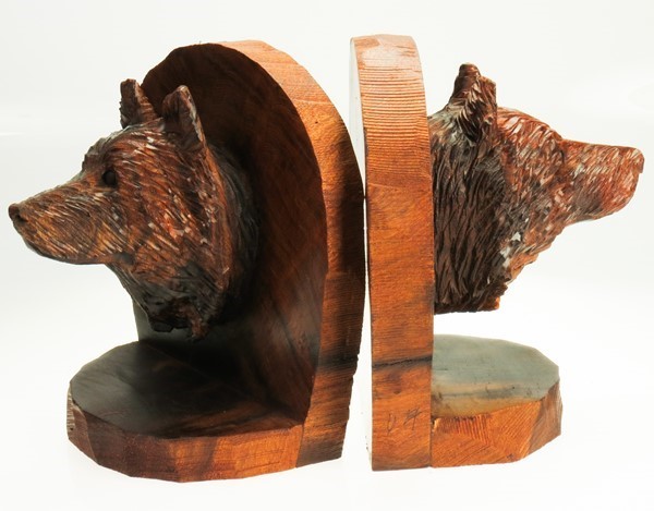 Wolf Head Bookends - Ironwood Carving  |  EarthView