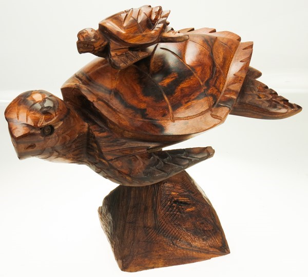 Sea Turtle with baby on base - Ironwood Carving  |  EarthView