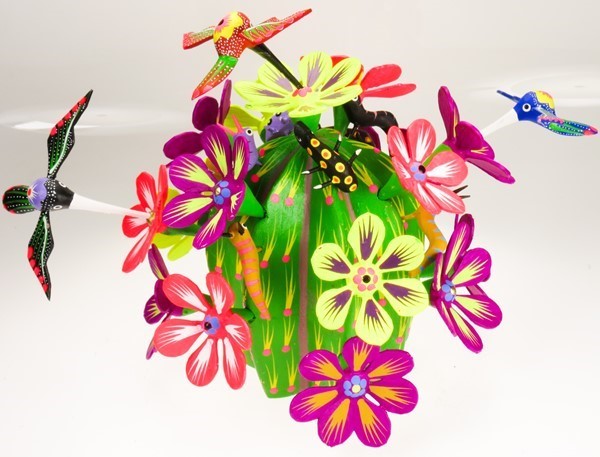 Cactus with flowers - Oaxacan Wood Carving  |  EarthView
