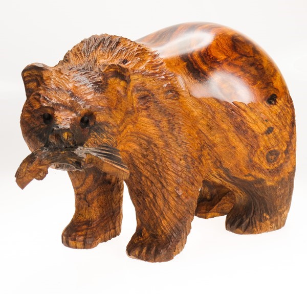 Grizzly Bear with fish - Ironwood Carving  |  EarthView